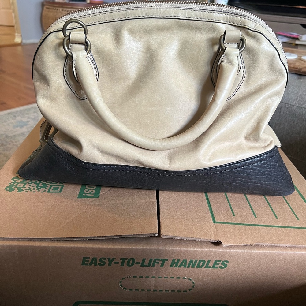 Vintage Olivia Harris Cream and Black Designer Leather Satchel